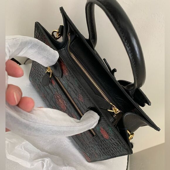 Hand Painted Genuine Leather Floral Embossed with 3D Butterfly Handbag - Picture 14 of 16